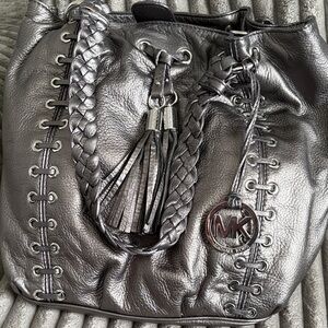 Michael Kors Metallic Silver Braided Shoulder Bag